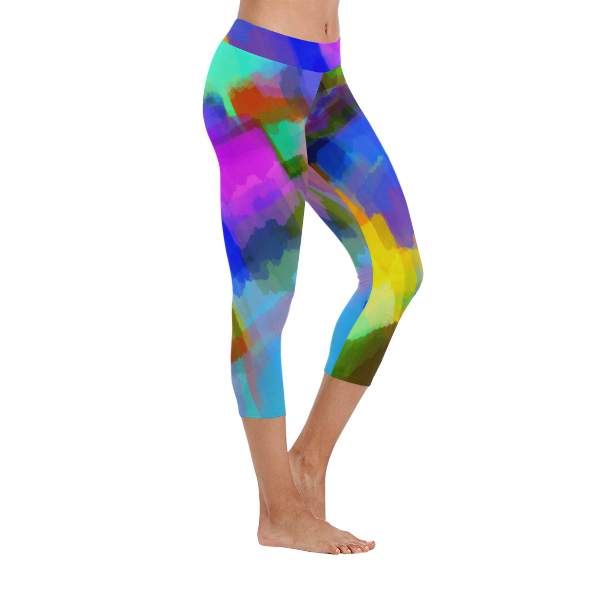 Colors and joy 2 by FeelGood Women's Low Rise Capri Leggings (Invisible Stitch) (Model L08)