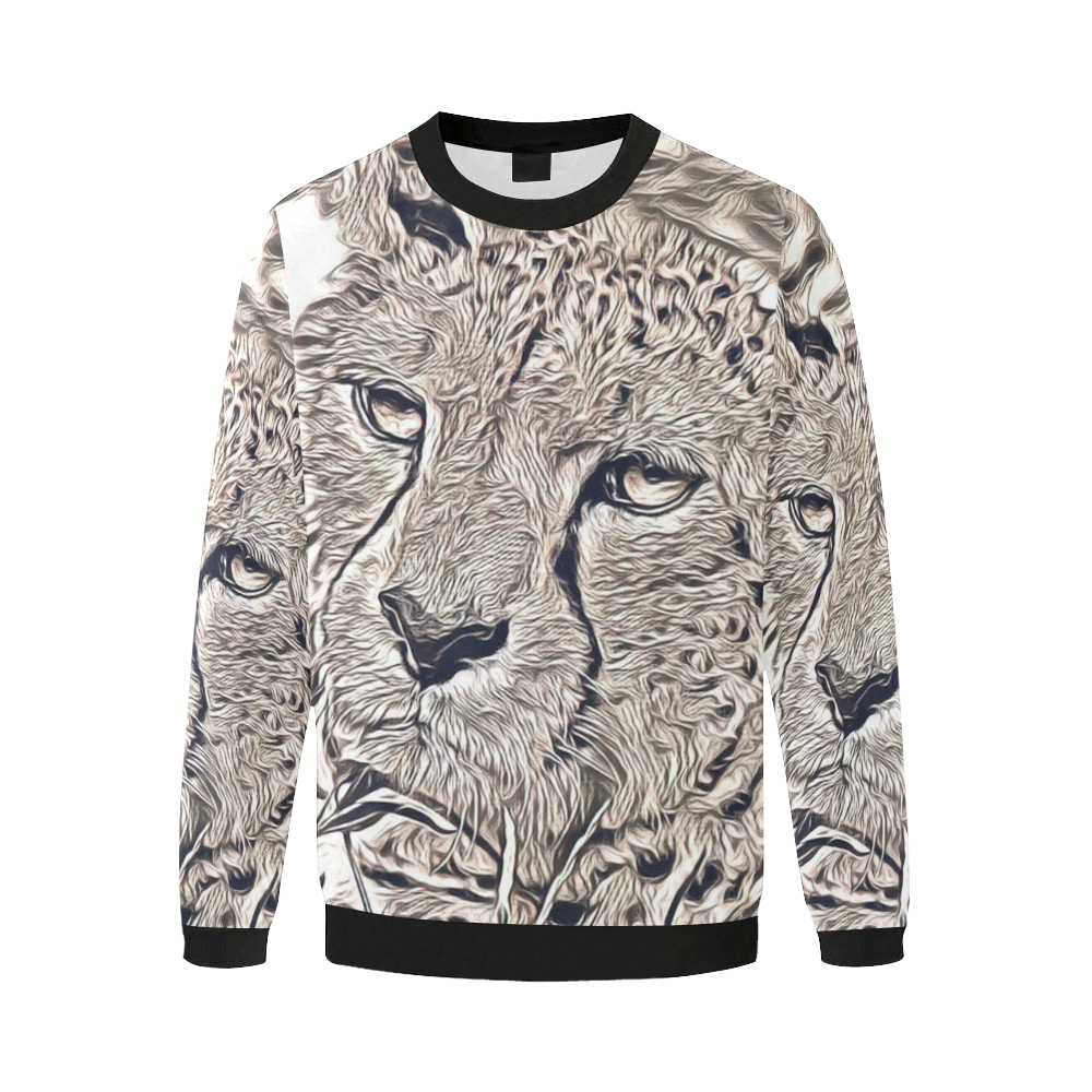 Rustic Style - Cheetah by JamColors Men's Oversized Fleece Crew Sweatshirt (Model H18)