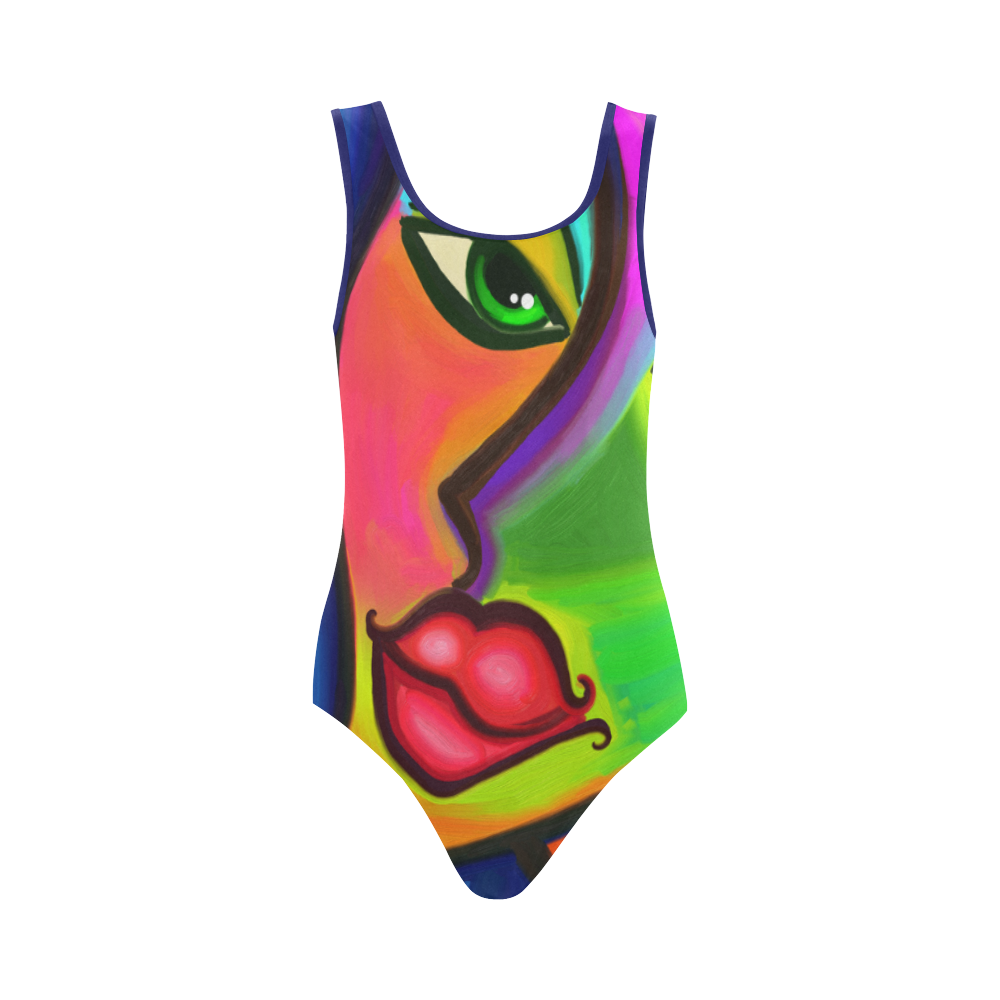 Abstract Fauvist Female Portrait Vest One Piece Swimsuit (Model S04)