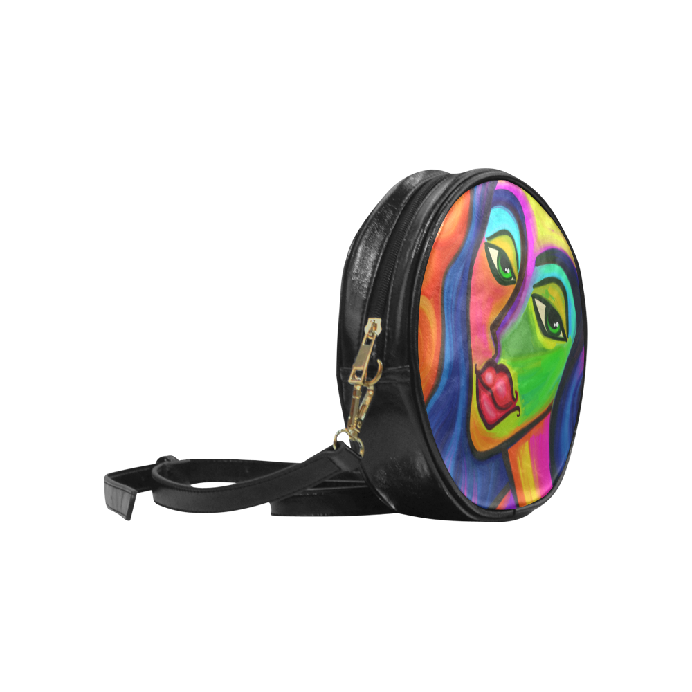 Abstract Fauvist Female Portrait Round Sling Bag (Model 1647)