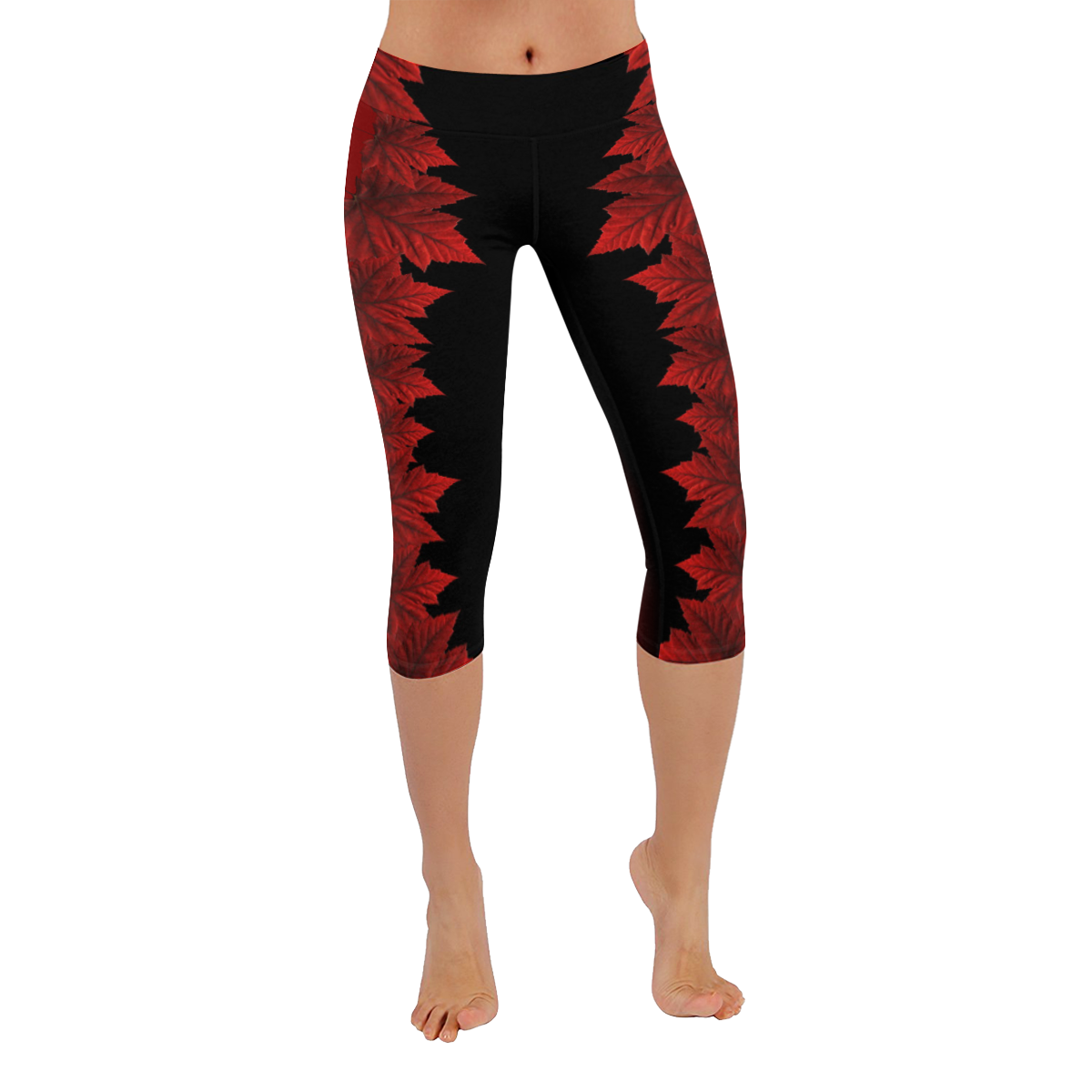 Canada Maple Leaf Capri Pants Women's Low Rise Capri Leggings (Invisible Stitch) (Model L08)