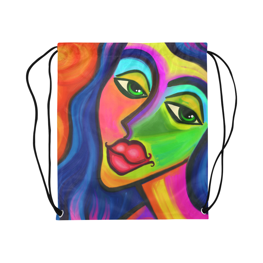 Abstract Fauvist Female Portrait Large Drawstring Bag Model 1604 (Twin Sides)  16.5"(W) * 19.3"(H)