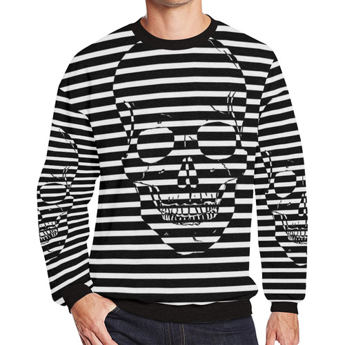 Awesome Skull Black & White Men's Oversized Fleece Crew Sweatshirt (Model H18)