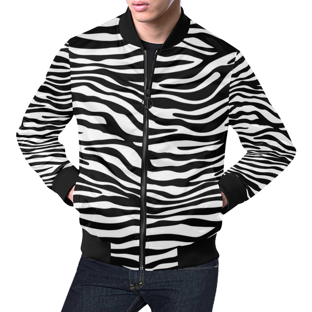 Zebra Stripes Pattern - Traditional Black White All Over Print Bomber Jacket for Men (Model H19)