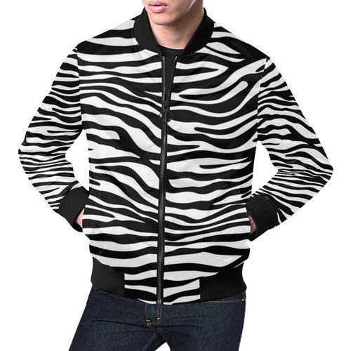 Zebra Stripes Pattern - Traditional Black White All Over Print Bomber Jacket for Men (Model H19)