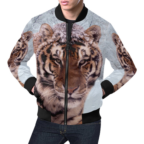 Tiger and Snow All Over Print Bomber Jacket for Men (Model H19)