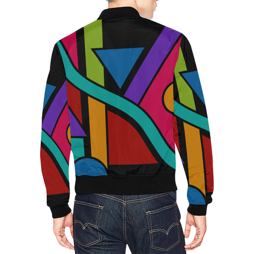 Colored Geometric Art Stripes Triangles Dots All Over Print Bomber Jacket for Men (Model H19)