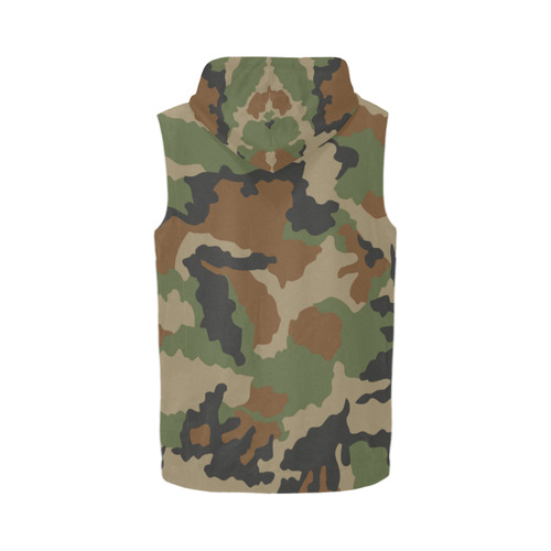 woodland camouflage pattern All Over Print Sleeveless Zip Up Hoodie for Men (Model H16)