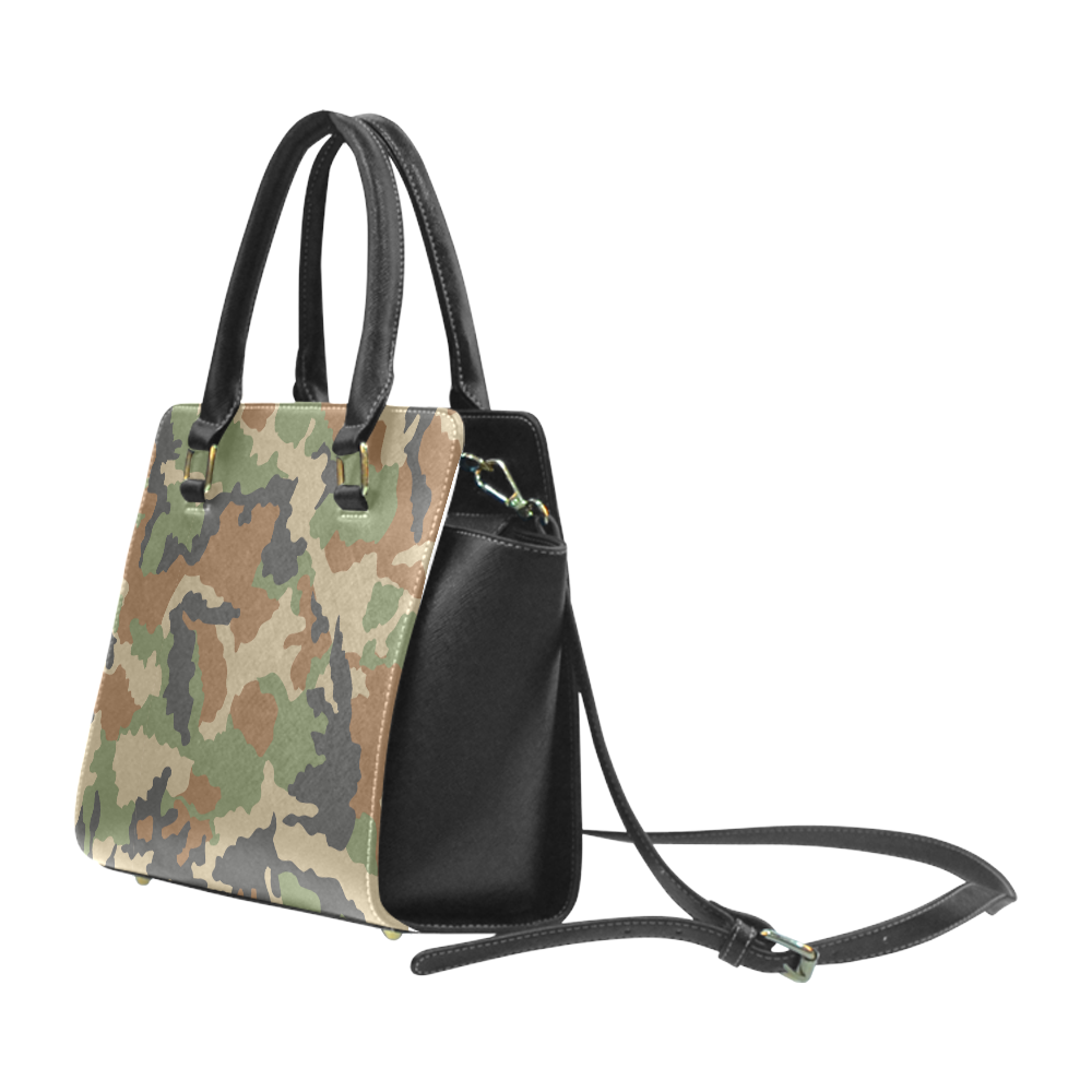 woodland camouflage pattern Rivet Shoulder Handbag (Model 1645)