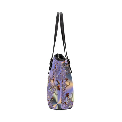 TWIGISLE Fractal flowers and purple metallic shine Leather Tote Bag/Small (Model 1651)