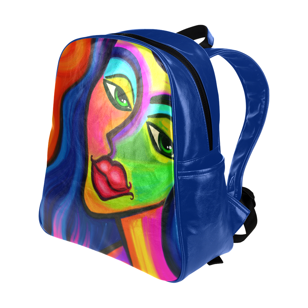 Abstract Fauvist Female Portrait Multi-Pockets Backpack (Model 1636)