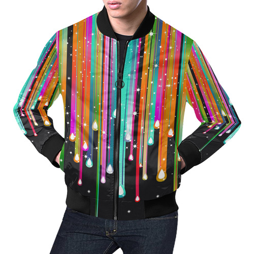 Stars & Stripes Shower multicolored All Over Print Bomber Jacket for Men (Model H19)