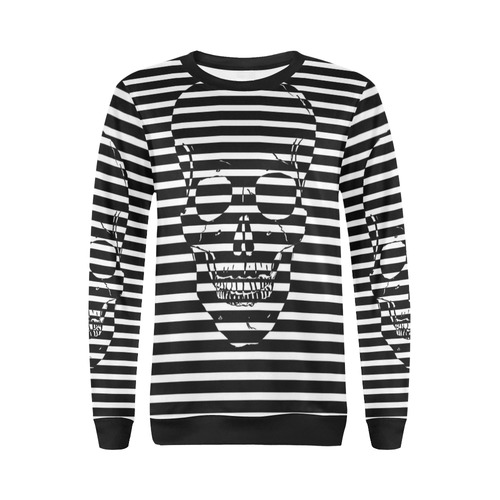 Awesome Skull Black & White All Over Print Crewneck Sweatshirt for Women (Model H18)