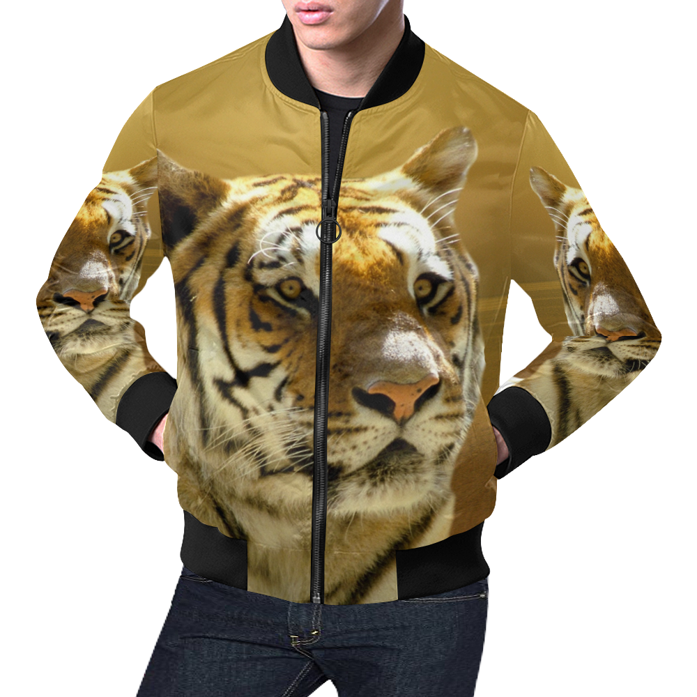 Golden Tiger All Over Print Bomber Jacket for Men (Model H19)