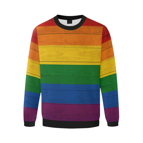 Rainbow Flag Colored Stripes Wood Men's Oversized Fleece Crew Sweatshirt/Large Size(Model H18)