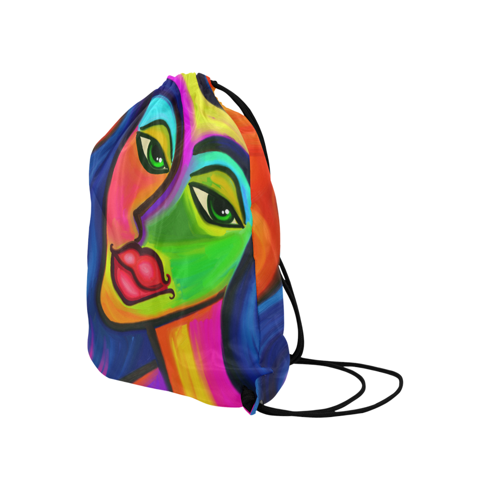 Abstract Fauvist Female Portrait Large Drawstring Bag Model 1604 (Twin Sides)  16.5"(W) * 19.3"(H)