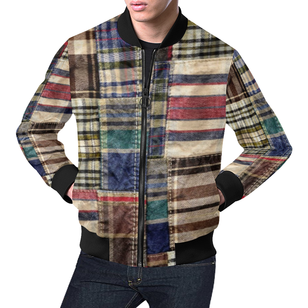 patchwork plaid frankenstein tartan All Over Print Bomber Jacket for Men (Model H19)