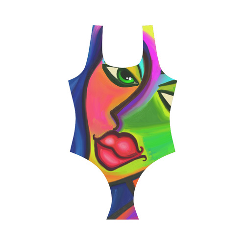 Abstract Fauvist Female Portrait Vest One Piece Swimsuit (Model S04)