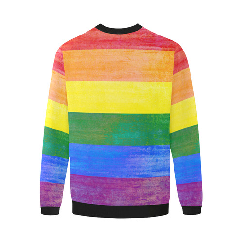 Rainbow Flag Colored Stripes Grunge Men's Oversized Fleece Crew Sweatshirt/Large Size(Model H18)
