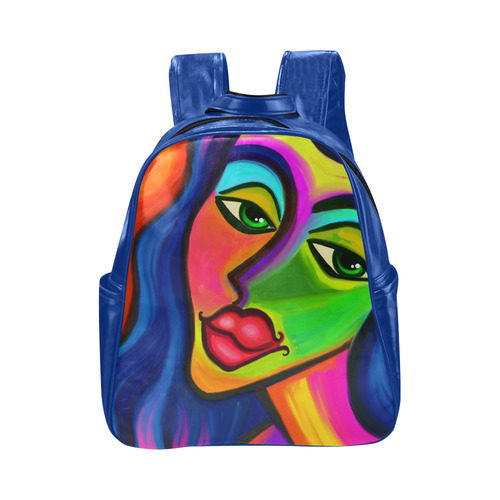 Abstract Fauvist Female Portrait Multi-Pockets Backpack (Model 1636)