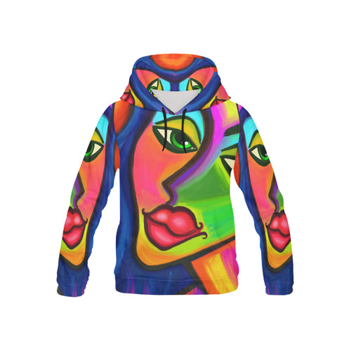 Abstract Fauvist Female Portrait All Over Print Hoodie for Kid (USA Size) (Model H13)