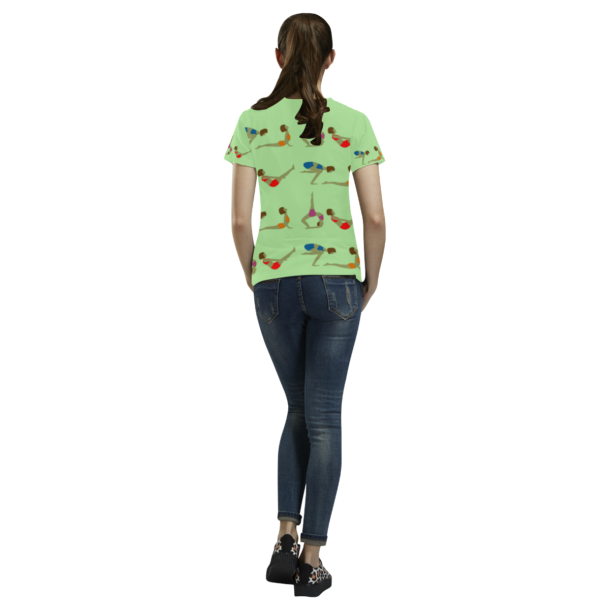 Womens T-Shirt Mint Green Yoga Poses All Over Print T-Shirt for Women (USA Size) (Model T40)