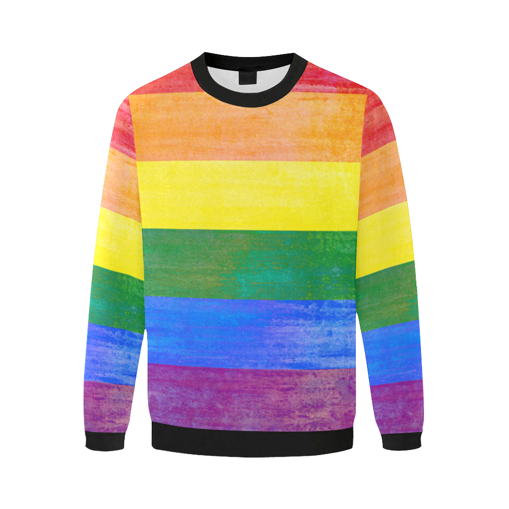 Rainbow Flag Colored Stripes Grunge Men's Oversized Fleece Crew Sweatshirt/Large Size(Model H18)