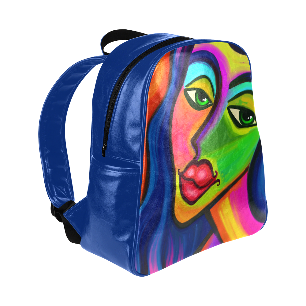 Abstract Fauvist Female Portrait Multi-Pockets Backpack (Model 1636)