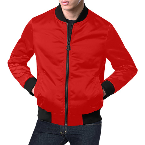 basic bright red All Over Print Bomber Jacket for Men (Model H19)