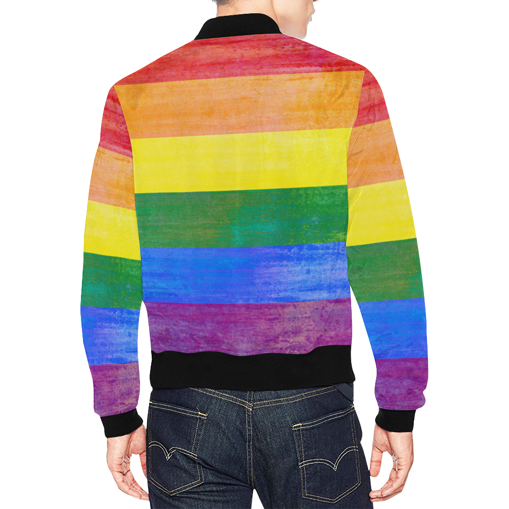 Rainbow Flag Colored Stripes Grunge All Over Print Bomber Jacket for Men (Model H19)