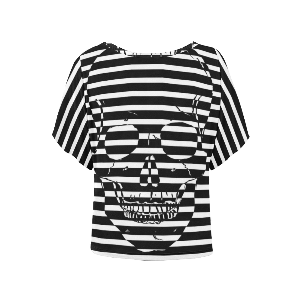 Awesome Skull Black & White Women's Batwing-Sleeved Blouse T shirt (Model T44)