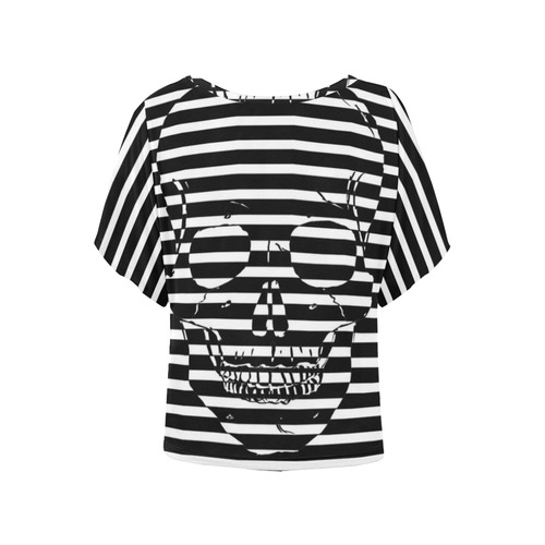 Awesome Skull Black & White Women's Batwing-Sleeved Blouse T shirt (Model T44)