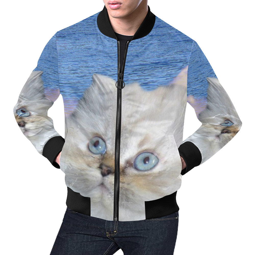 Cat and Water All Over Print Bomber Jacket for Men (Model H19)