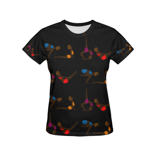 Womens T-Shirt Black Yoga Poses All Over Print T-Shirt for Women (USA Size) (Model T40)