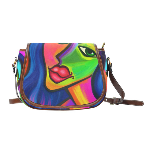 Abstract Fauvist Female Portrait Saddle Bag/Small (Model 1649) Full Customization