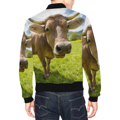 Photography Pretty Blond Cow On Grass All Over Print Bomber Jacket for Men (Model H19)