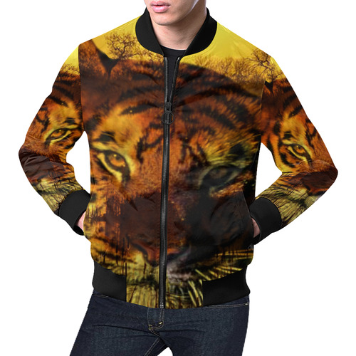 Tiger Face All Over Print Bomber Jacket for Men (Model H19)