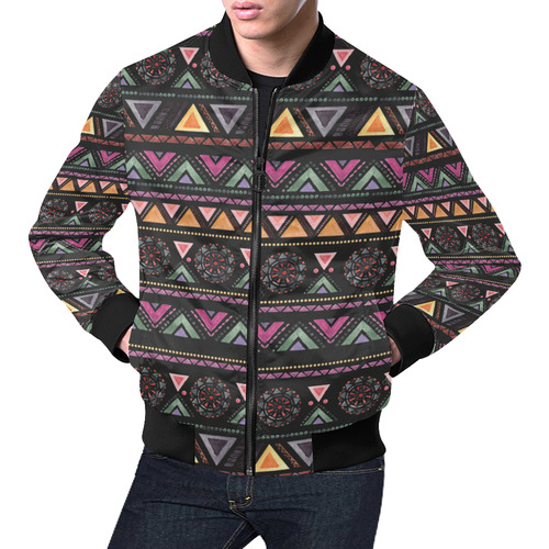 Native American Ornaments Watercolor Pattern All Over Print Bomber Jacket for Men (Model H19)