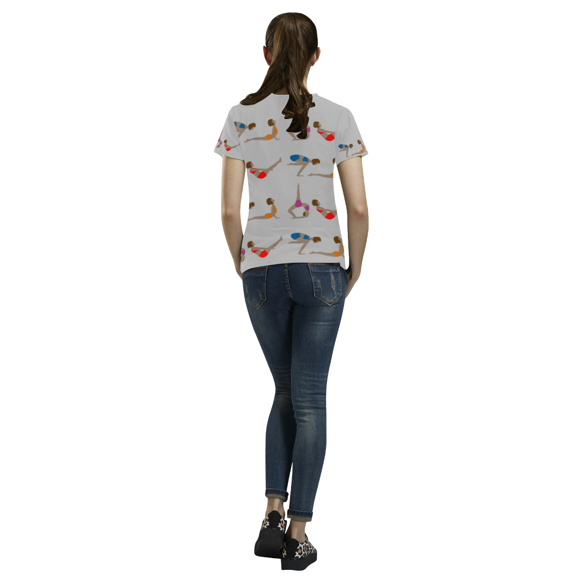 Womens T-Shirt Light Gray Yoga Poses All Over Print T-Shirt for Women (USA Size) (Model T40)