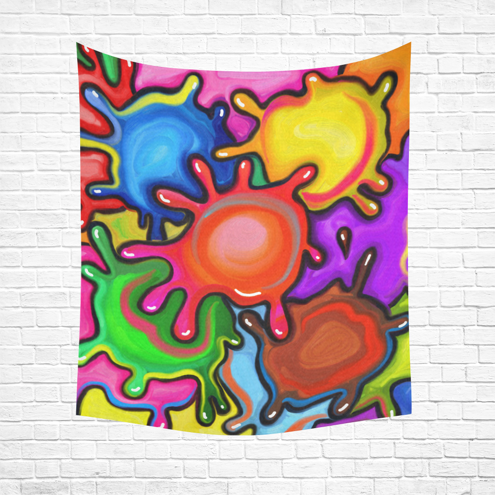 Vibrant Abstract Paint Splats Cotton Linen Wall Tapestry 51"x 60"