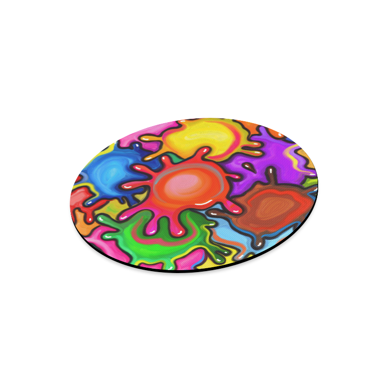 Vibrant Abstract Paint Splats Round Mousepad