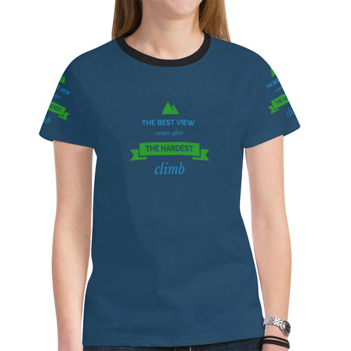 Women T-Shirt Short Sleeve S, M, L, XL Blue Hiking Rock Climbing New All Over Print T-shirt for Women (Model T45)
