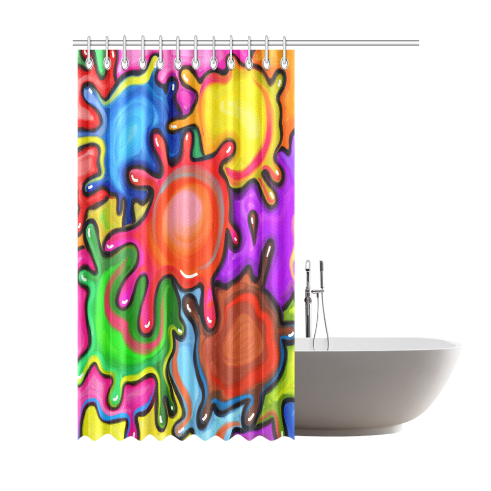 Vibrant Abstract Paint Splats Shower Curtain 72"x84"