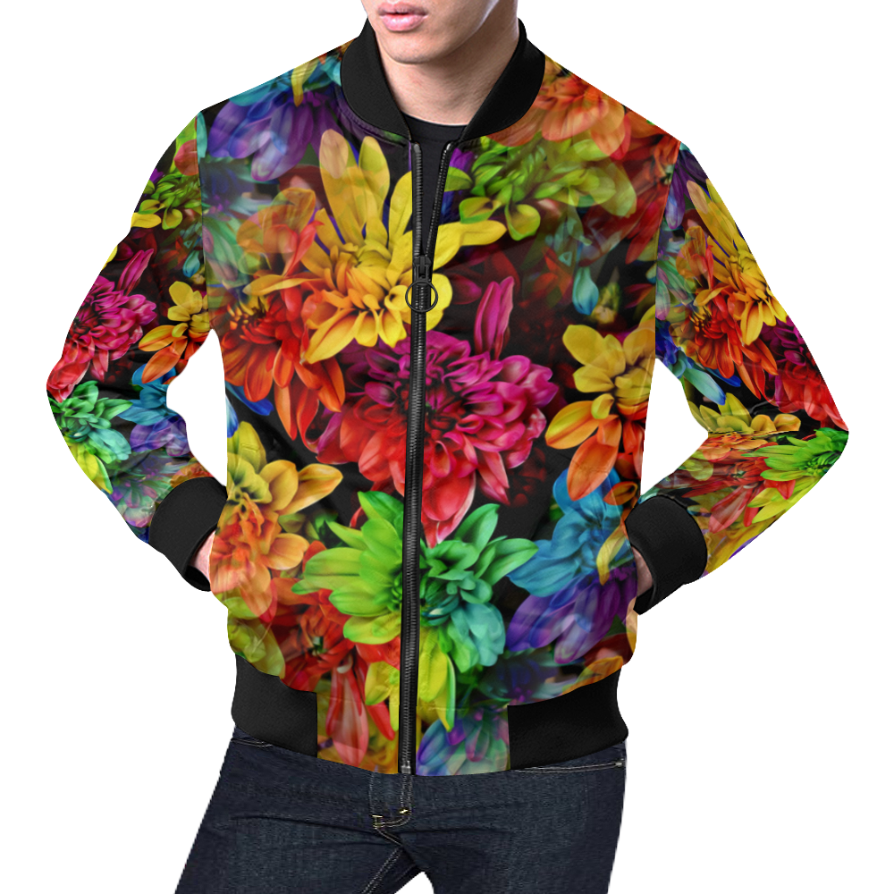 Photography Colorfully Asters Flowers Pattern All Over Print Bomber Jacket for Men (Model H19)