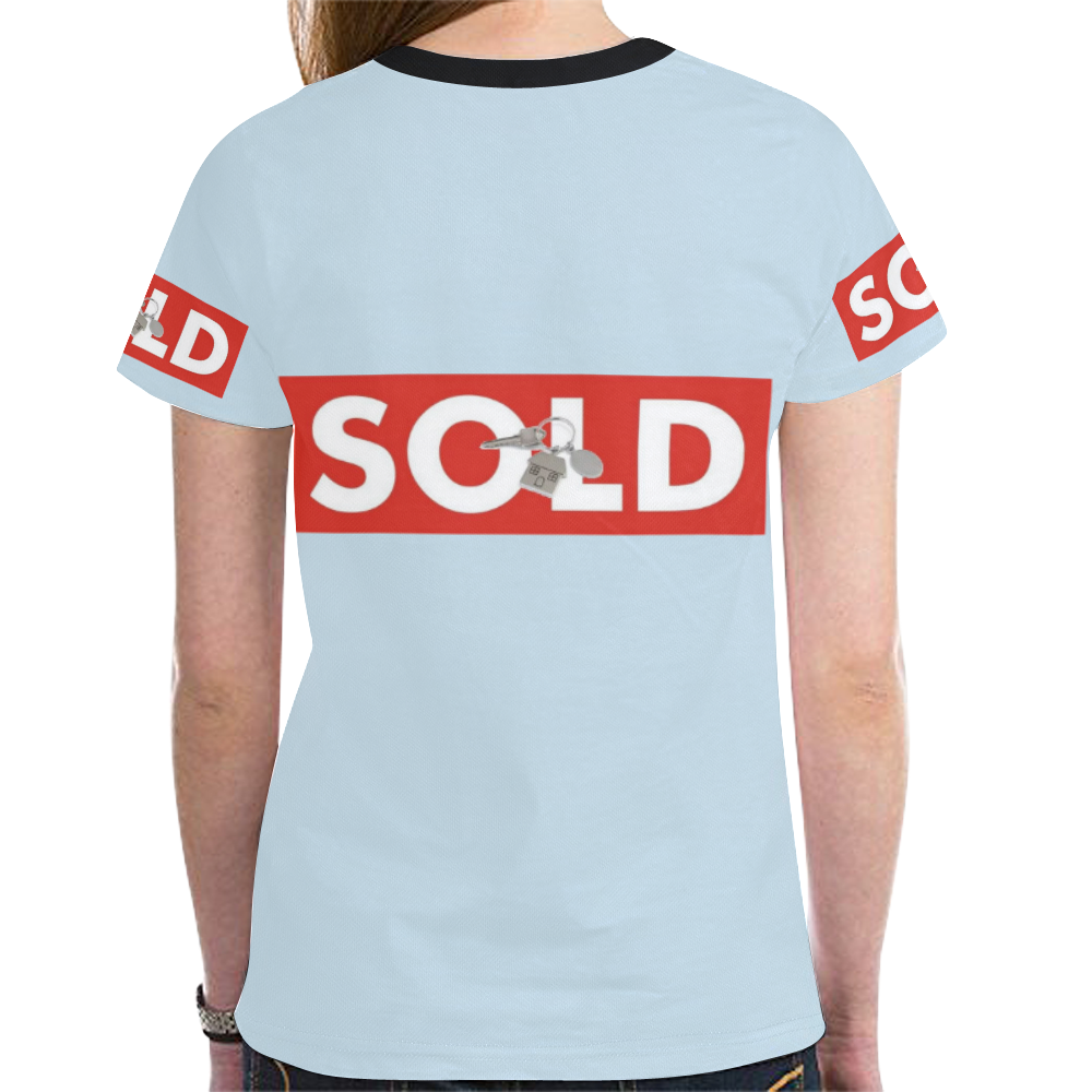 Womens T-Shirt Short Sleeve S, M, L, XL Red White Real Estate Sold Sign House Keys Blue New All Over Print T-shirt for Women (Model T45)