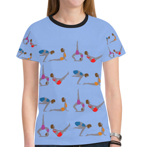 Womens T-Shirt Short Sleeve Blue Color Yoga Poses New All Over Print T-shirt for Women (Model T45)