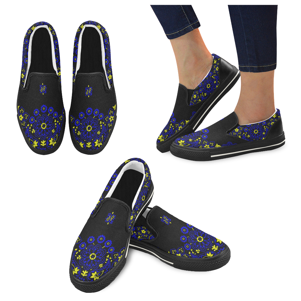blue yellow bandana version 2 Men's Unusual Slip-on Canvas Shoes (Model 019)
