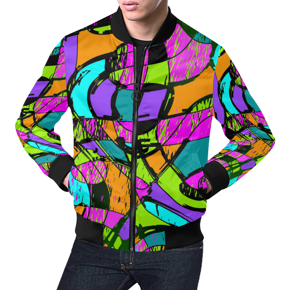 Abstract Art Squiggly Loops Multicolored All Over Print Bomber Jacket for Men (Model H19)