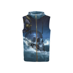 Skull and Moon All Over Print Sleeveless Zip Up Hoodie for Women (Model H16)