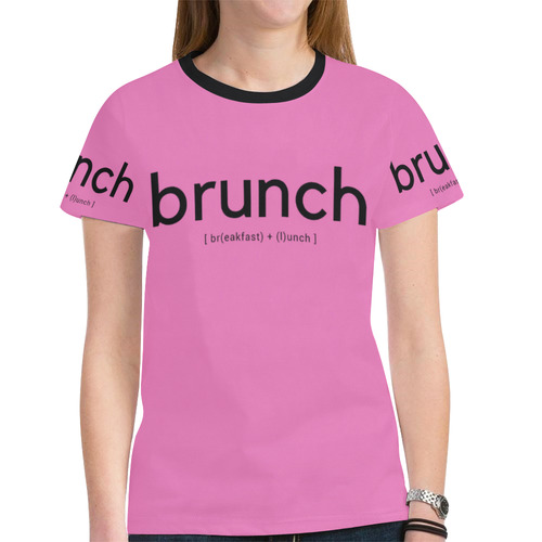 Womens T-Shirt Short Sleeve S, M, L, XL Brunch Breakfast Lunch Pink New All Over Print T-shirt for Women (Model T45)